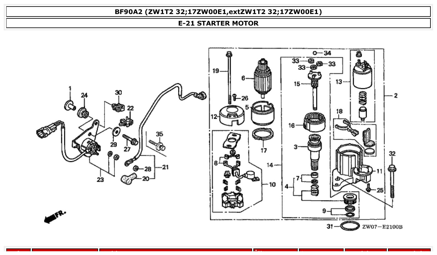 Honda BF90A2 STARTER MOTOR parts diagram