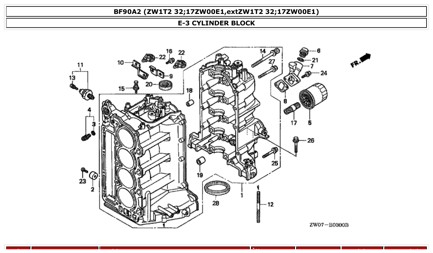 Honda BF90A2 CYLINDER BLOCK parts diagram