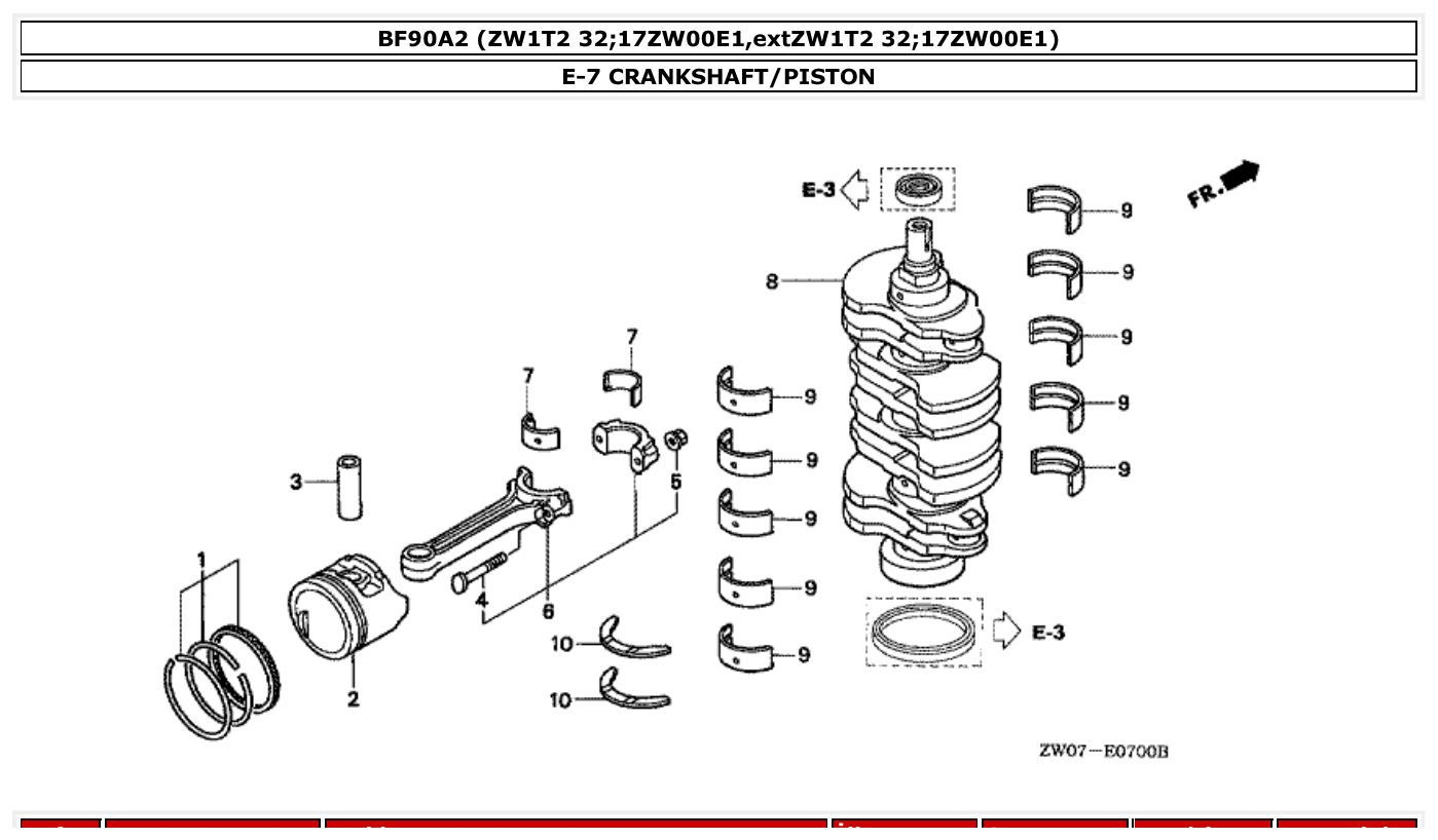 Honda BF90A2 CRANKSHAFT/PISTON parts diagram