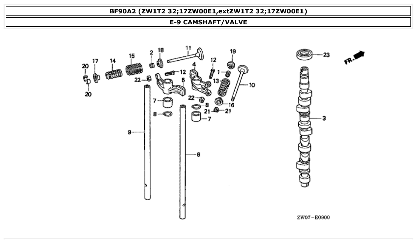 Honda BF90A2 CAMSHAFT/VALVE parts diagram