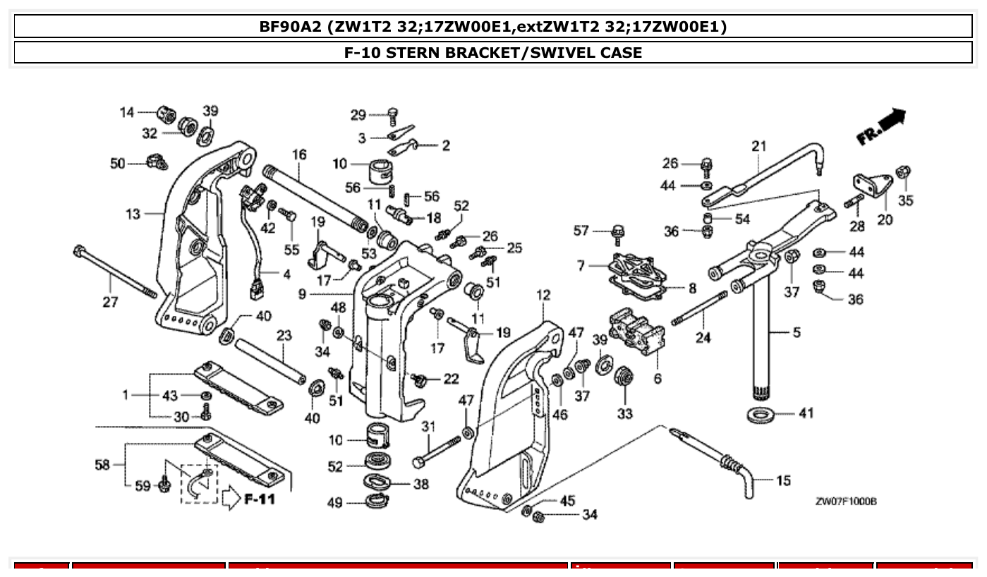 Honda BF90A2 STERN BRACKET/SWIVEL CASE parts diagram
