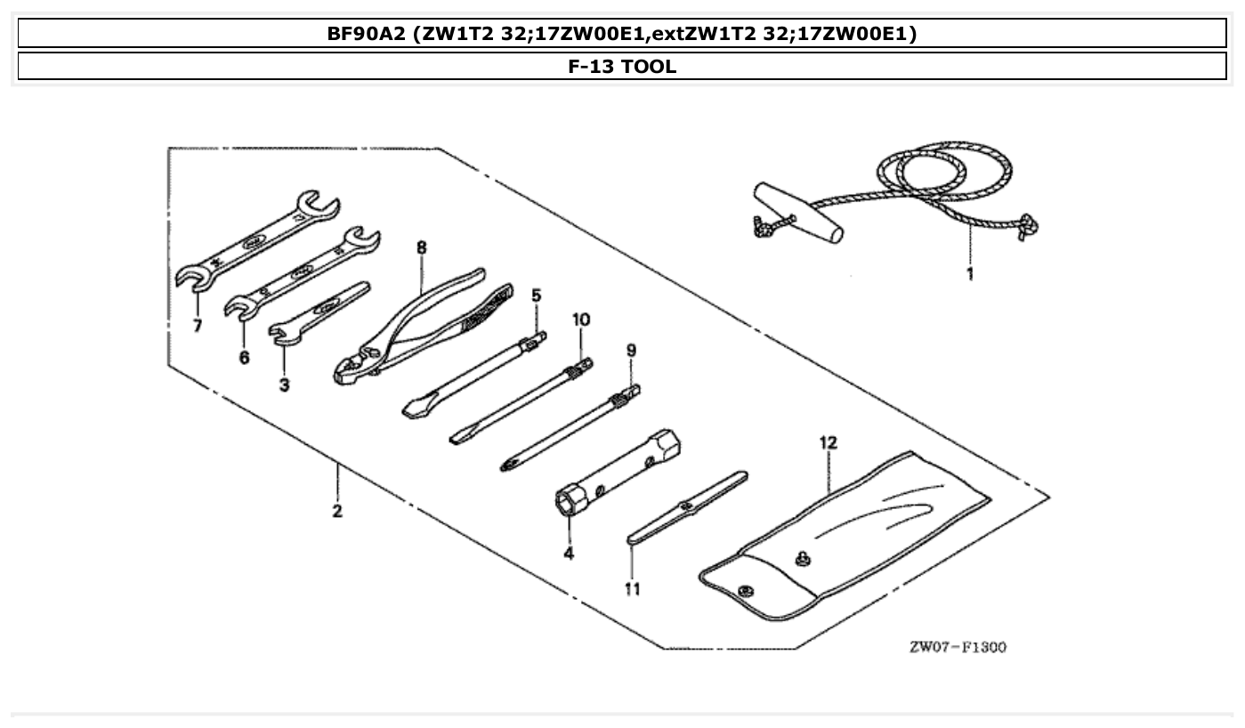 Honda BF90A2 TOOL parts diagram