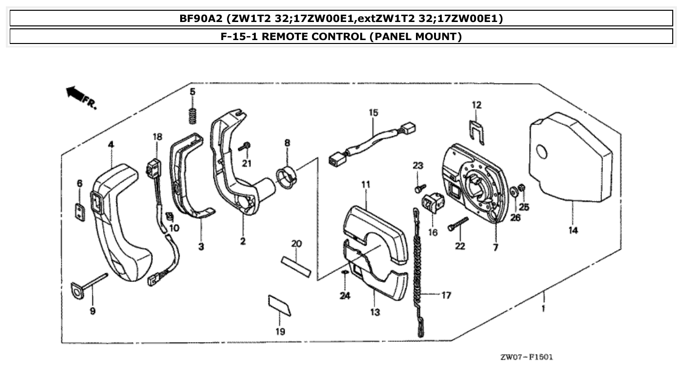 Honda BF90A2 REMOTE CONTROL (PANEL MOUNT) parts diagram