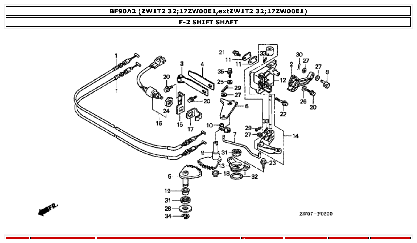 Honda BF90A2 SHIFT SHAFT parts diagram