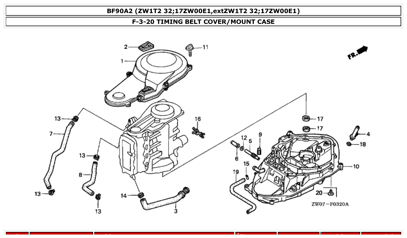 Honda BF90A2 TIMING BELT COVER/MOUNT CASE parts diagram