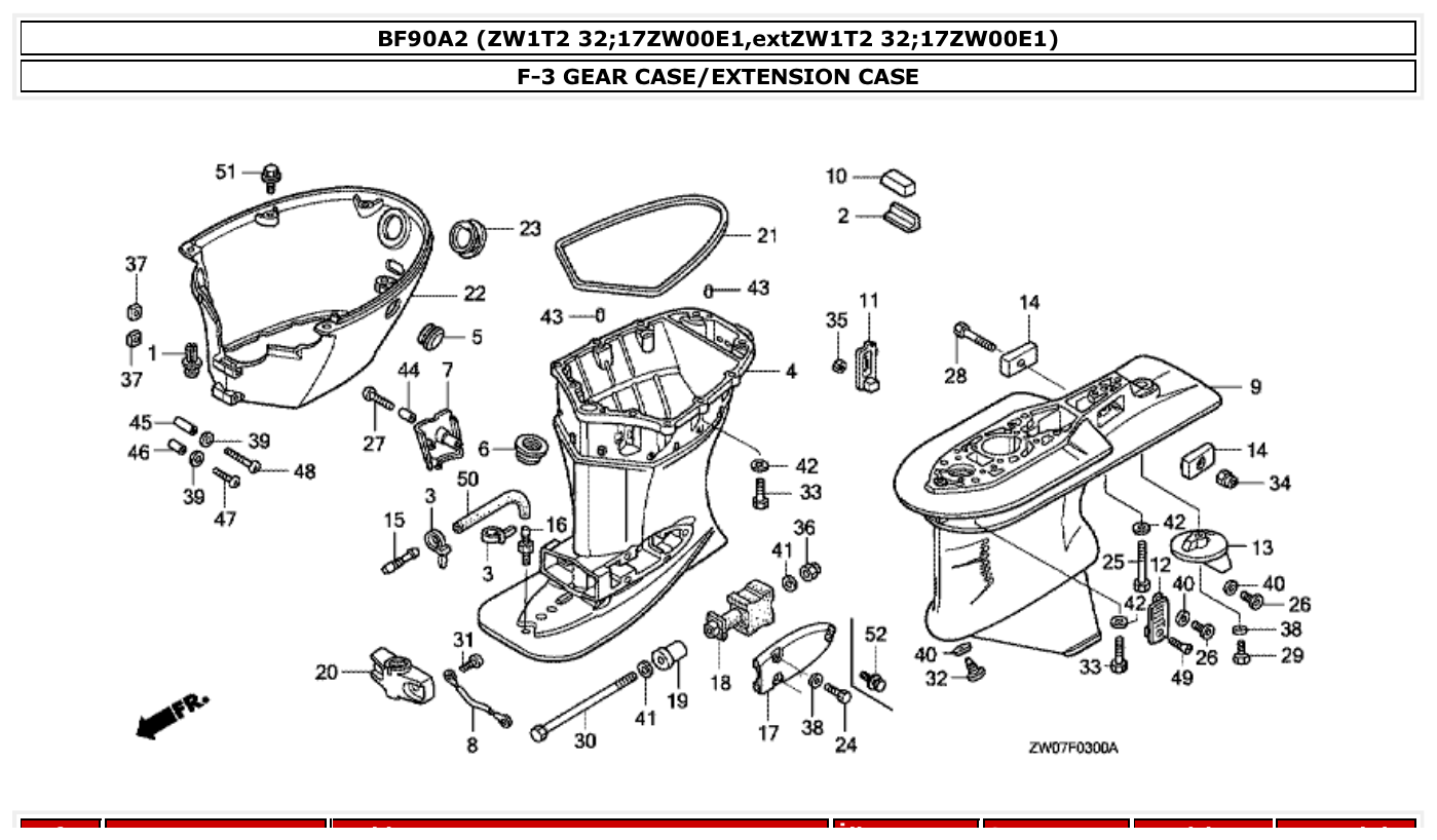 Honda BF90A2 GEAR CASE/EXTENSION CASE parts diagram