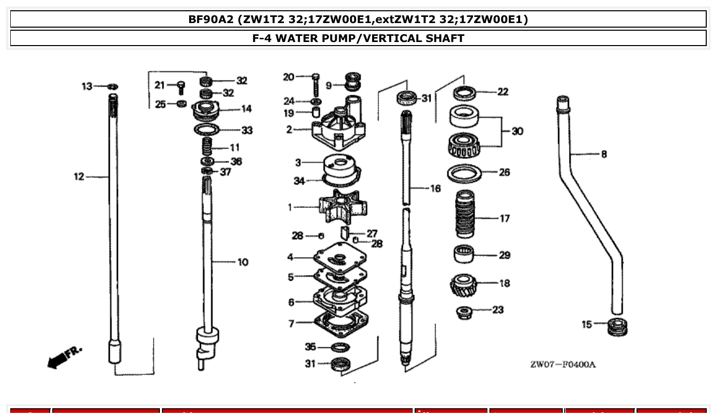 Honda BF90A2 WATER PUMP/VERTICAL SHAFT parts diagram