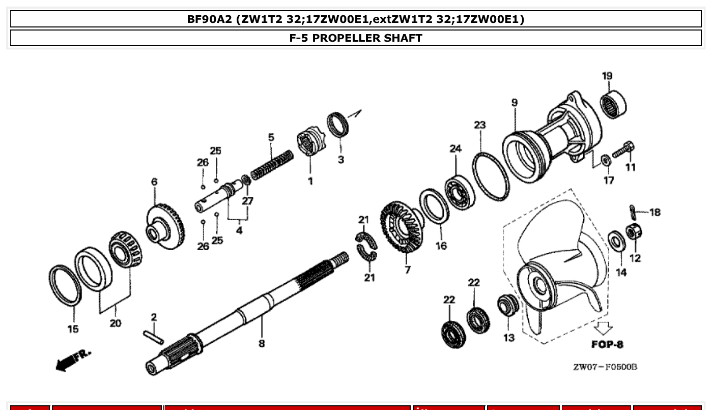 Honda BF90A2 PROPELLER SHAFT parts diagram