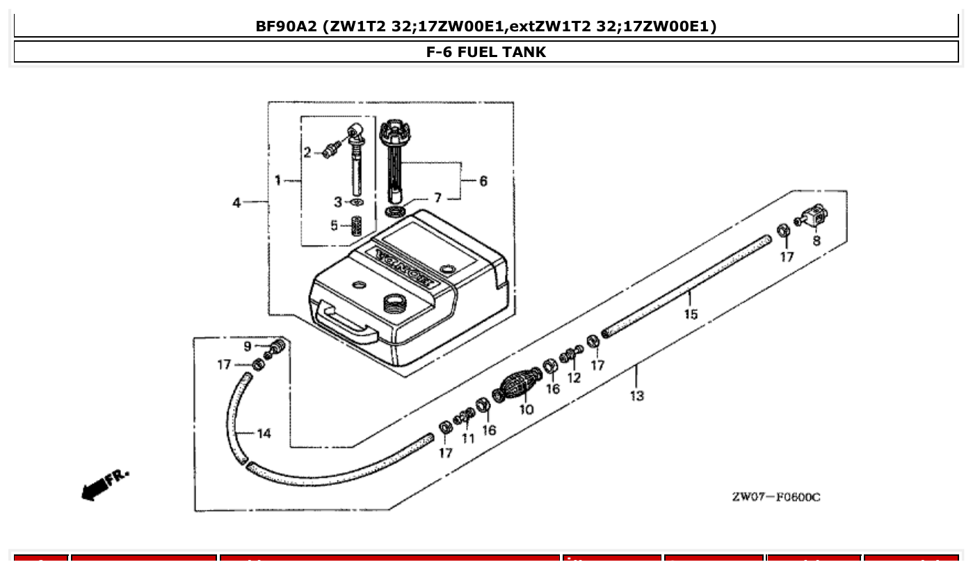 Honda BF90A2 FUEL TANK parts diagram