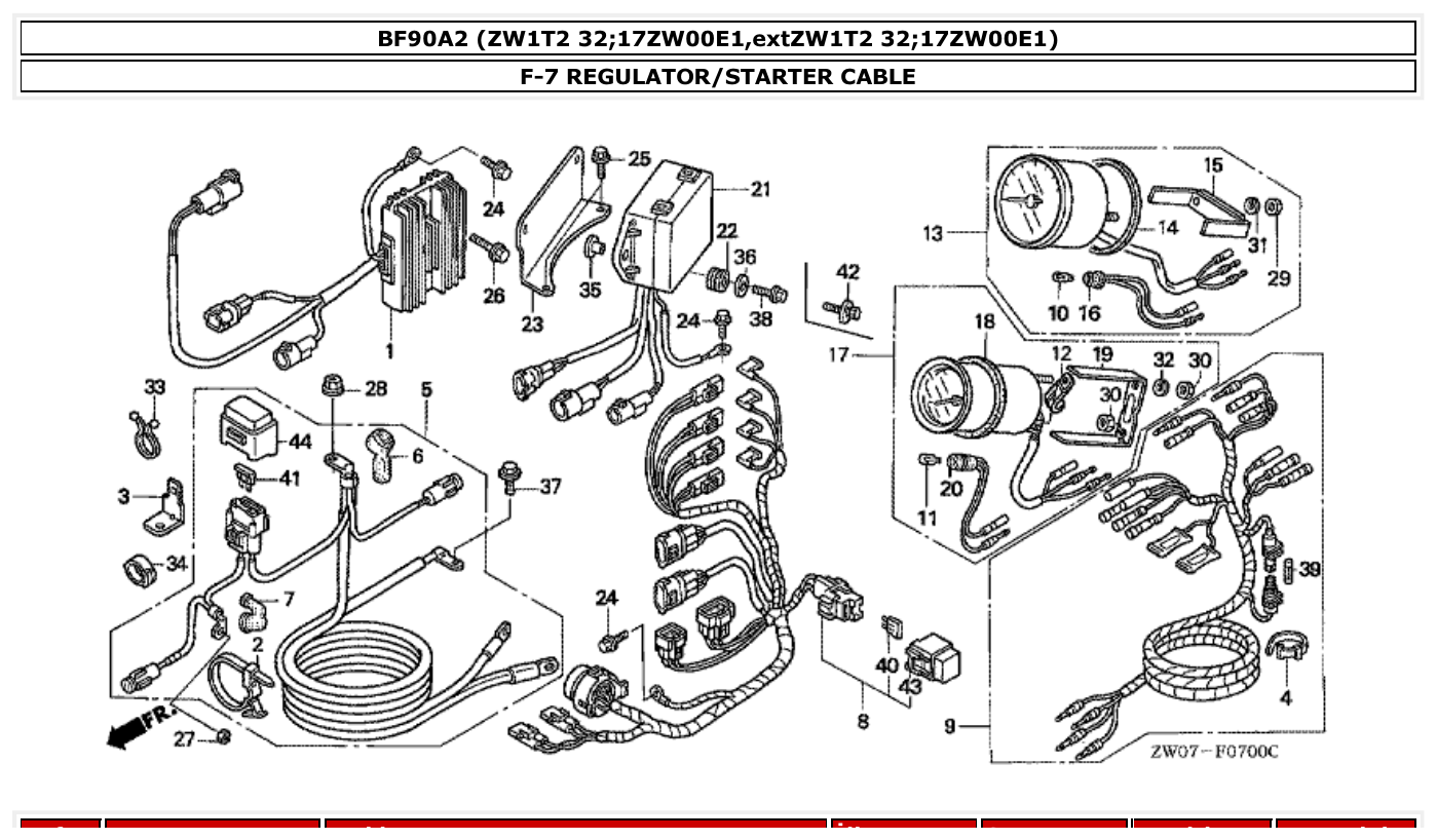 Honda BF90A2 REGULATOR/STARTER CABLE parts diagram