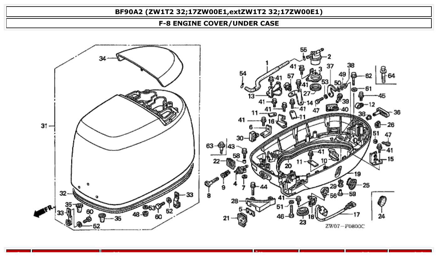 Honda BF90A2 ENGINE COVER/UNDER CASE parts diagram