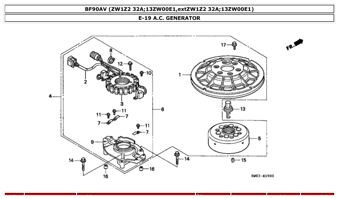Honda BF90AV A.C. GENERATOR parts diagram