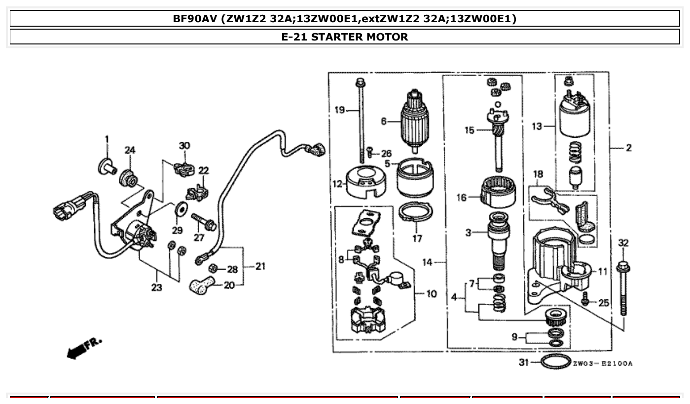 Honda BF90AV STARTER MOTOR parts diagram