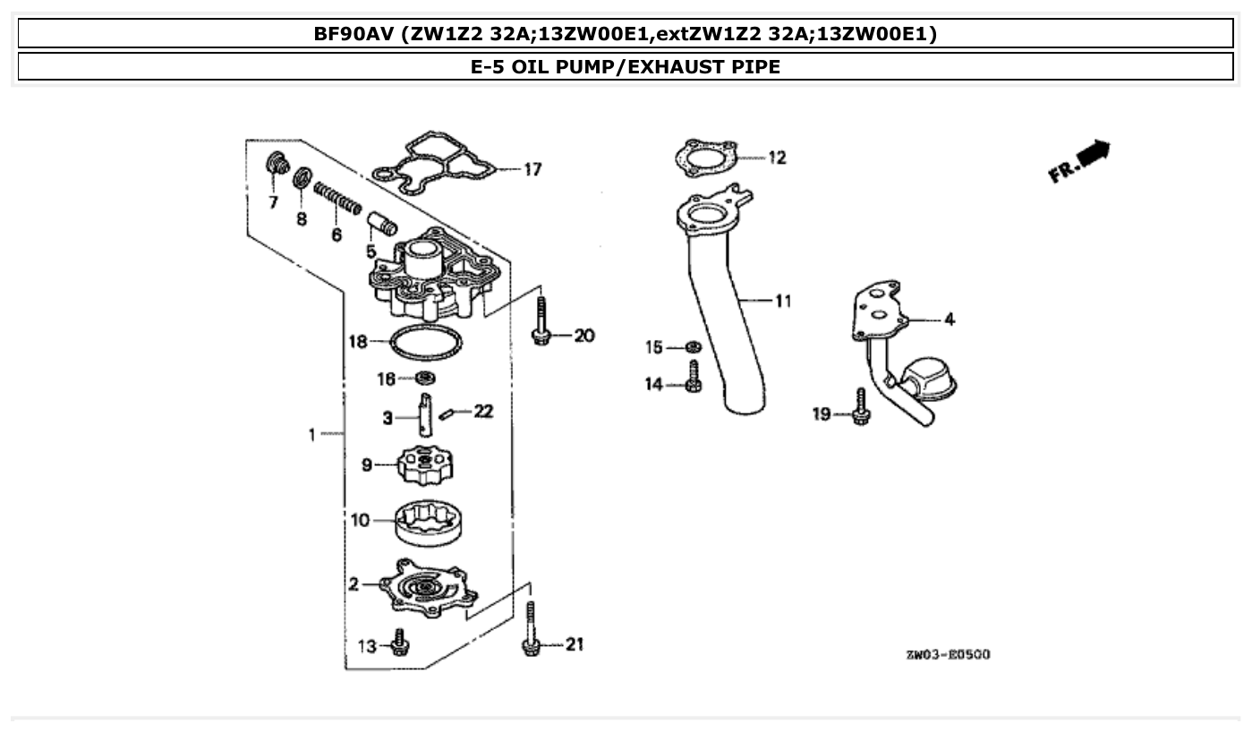 Honda BF90AV OIL PUMP/EXHAUST PIPE parts diagram