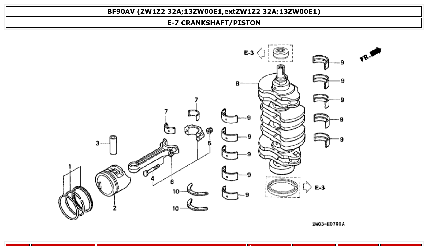 Honda BF90AV CRANKSHAFT/PISTON parts diagram