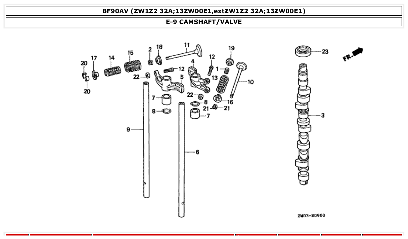 Honda BF90AV CAMSHAFT/VALVE parts diagram