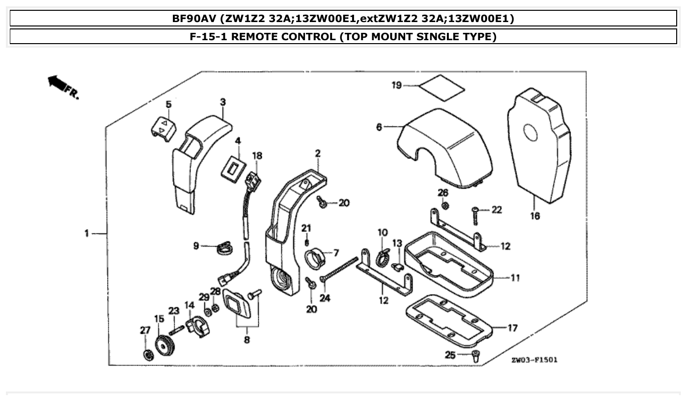 Honda BF90AV REMOTE CONTROL (TOP MOUNT SINGLE TYPE) parts diagram