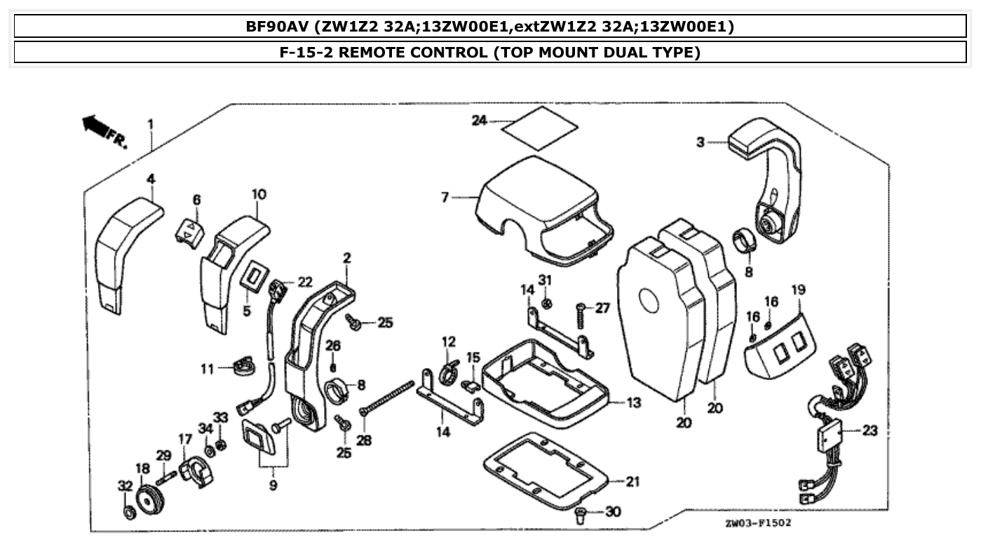Honda BF90AV REMOTE CONTROL (TOP MOUNT DUAL TYPE) parts diagram
