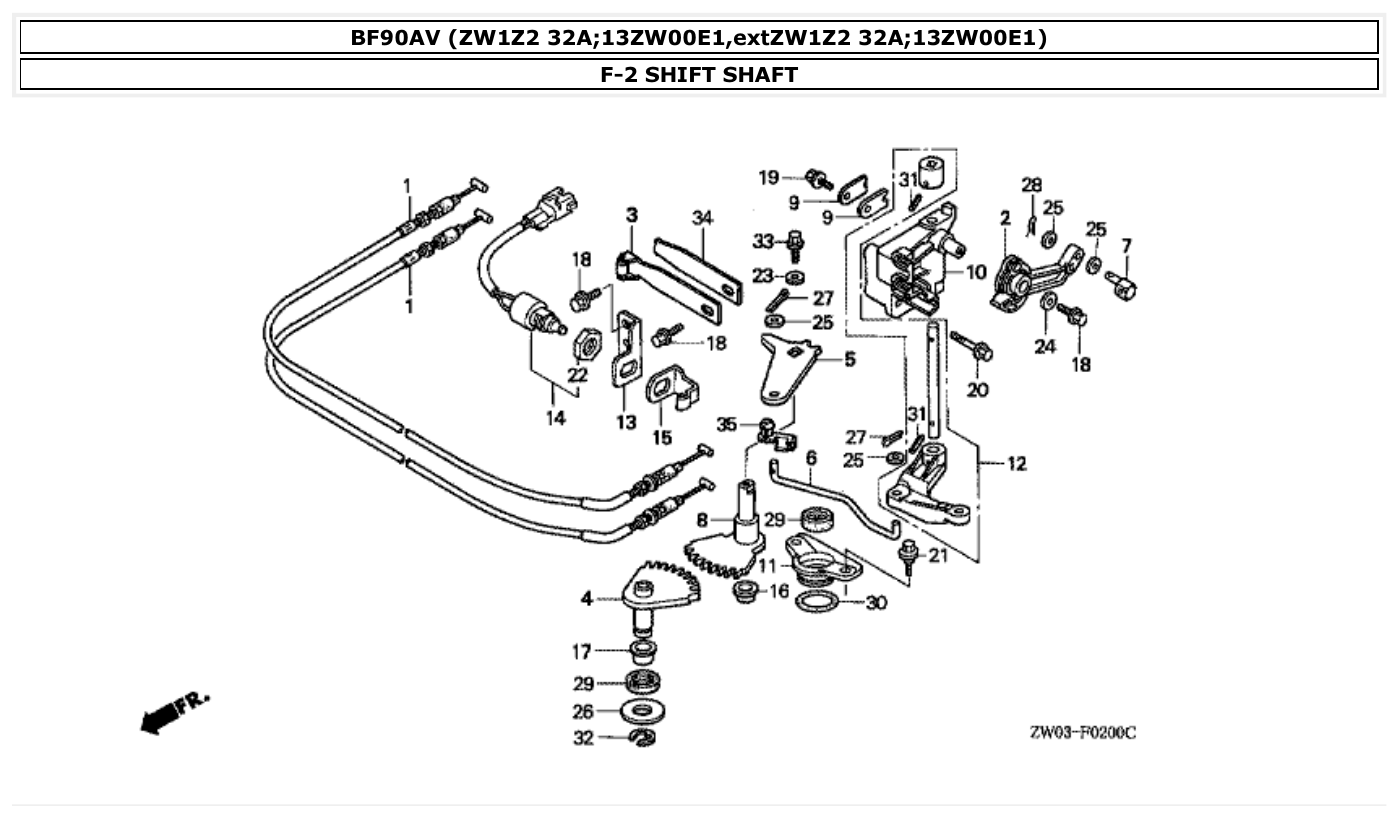 Honda BF90AV SHIFT SHAFT parts diagram