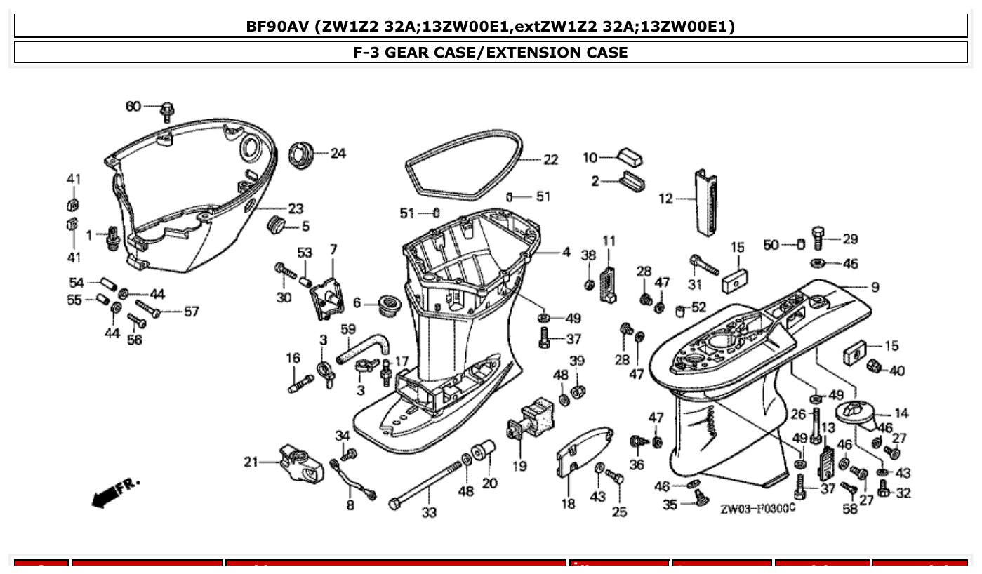 Honda BF90AV GEAR CASE/EXTENSION CASE parts diagram