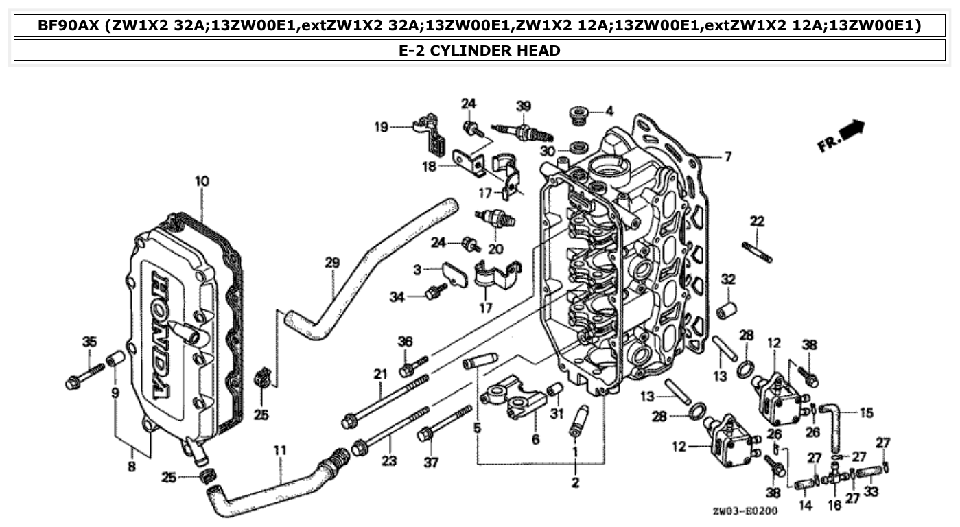 Honda BF90AX CYLINDER HEAD parts diagram