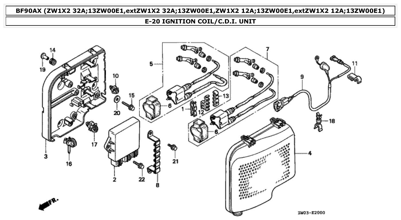 Honda BF90AX IGNITION COIL/C.D.I. UNIT parts diagram