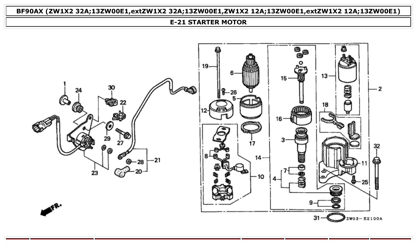 Honda BF90AX STARTER MOTOR parts diagram