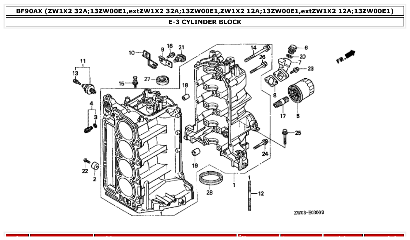 Honda BF90AX CYLINDER BLOCK parts diagram