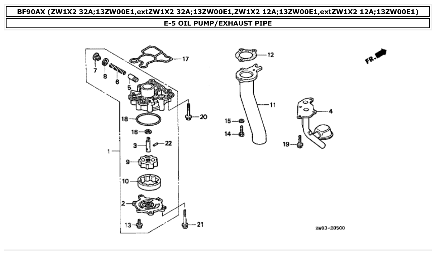 Honda BF90AX OIL PUMP/EXHAUST PIPE parts diagram