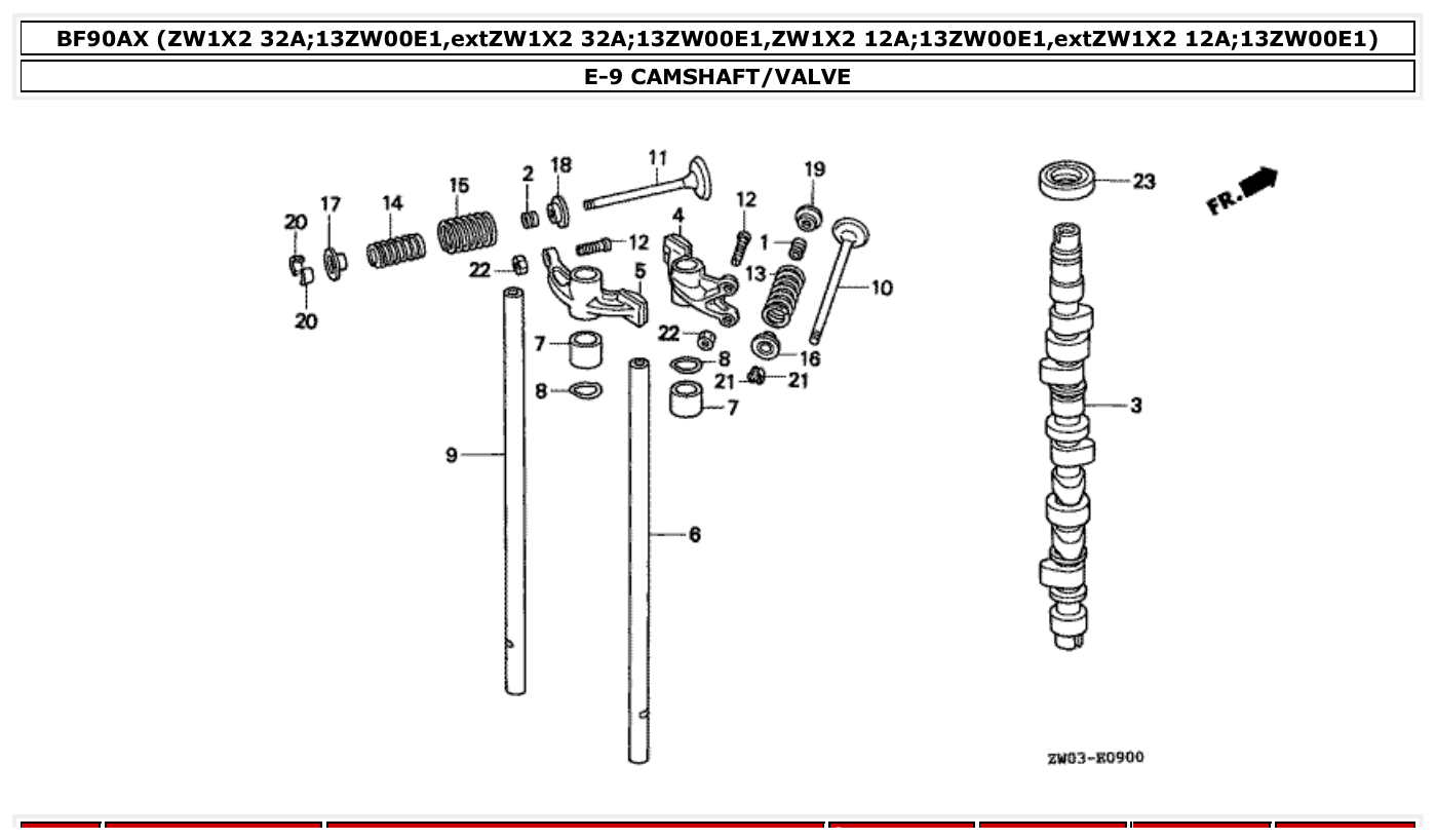 Honda BF90AX CAMSHAFT/VALVE parts diagram