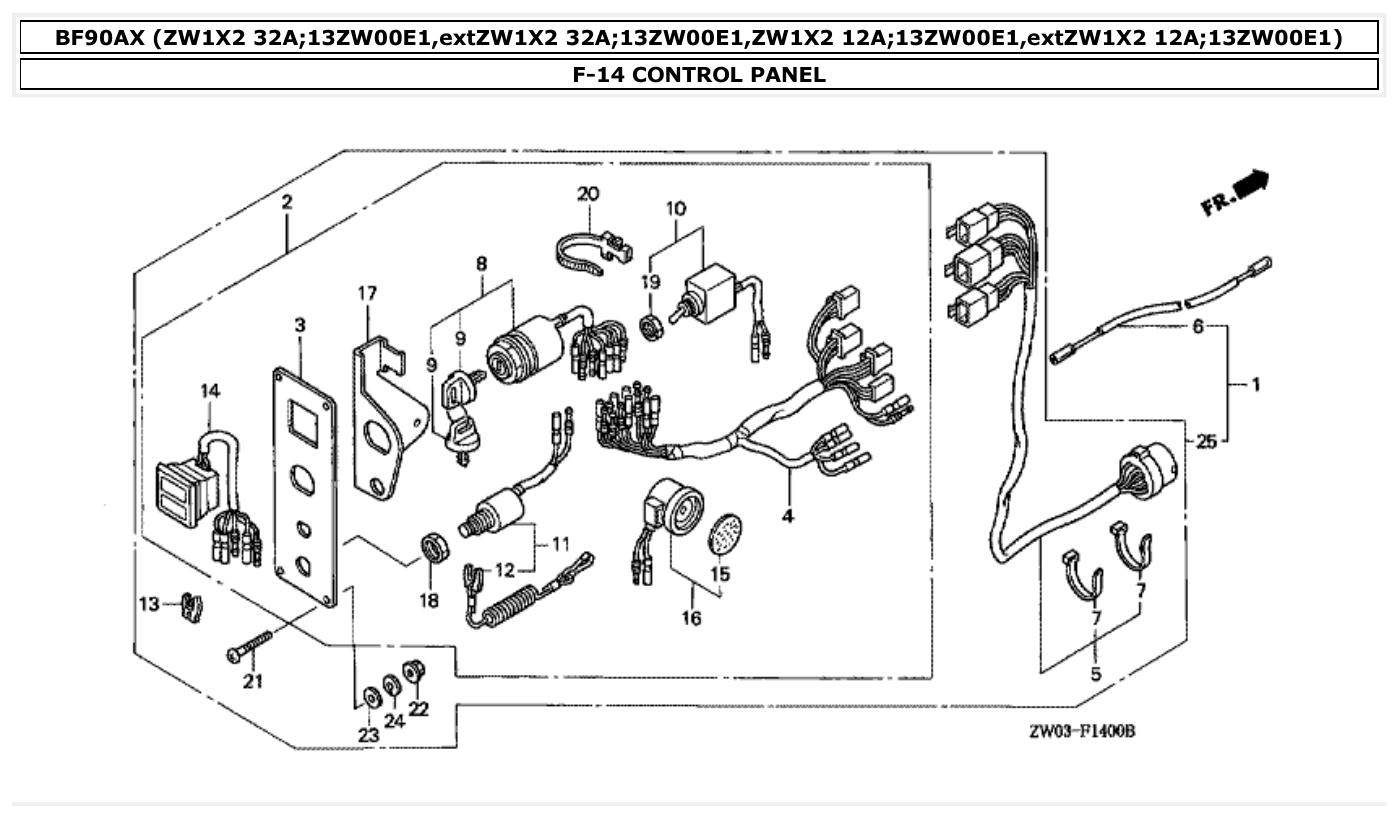 Honda BF90AX CONTROL PANEL parts diagram