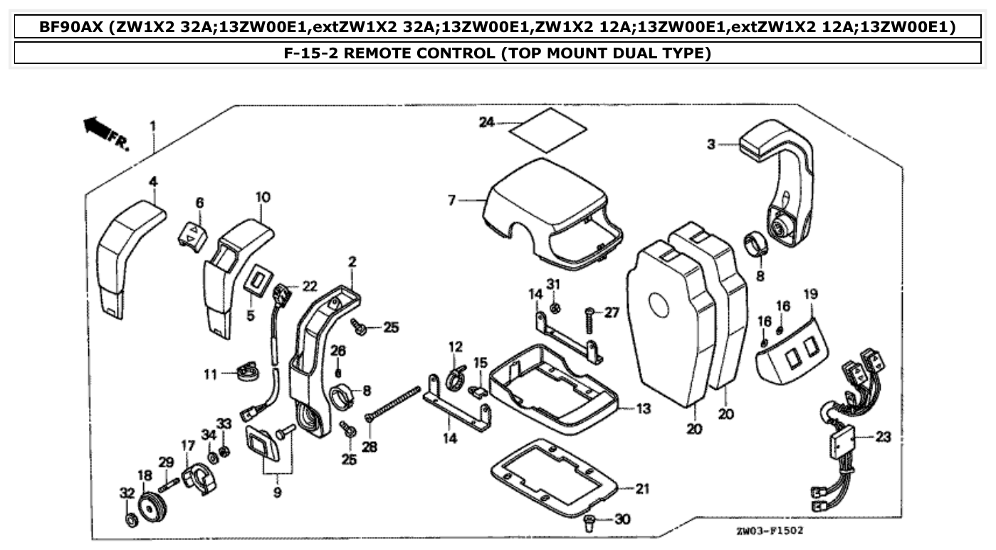 Honda BF90AX REMOTE CONTROL (TOP MOUNT DUAL TYPE) parts diagram