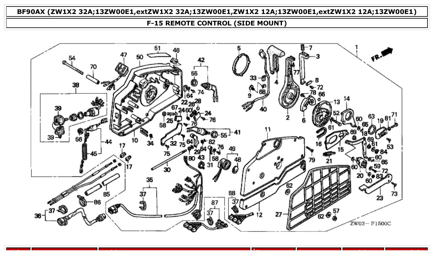 Honda BF90AX REMOTE CONTROL (SIDE MOUNT) parts diagram