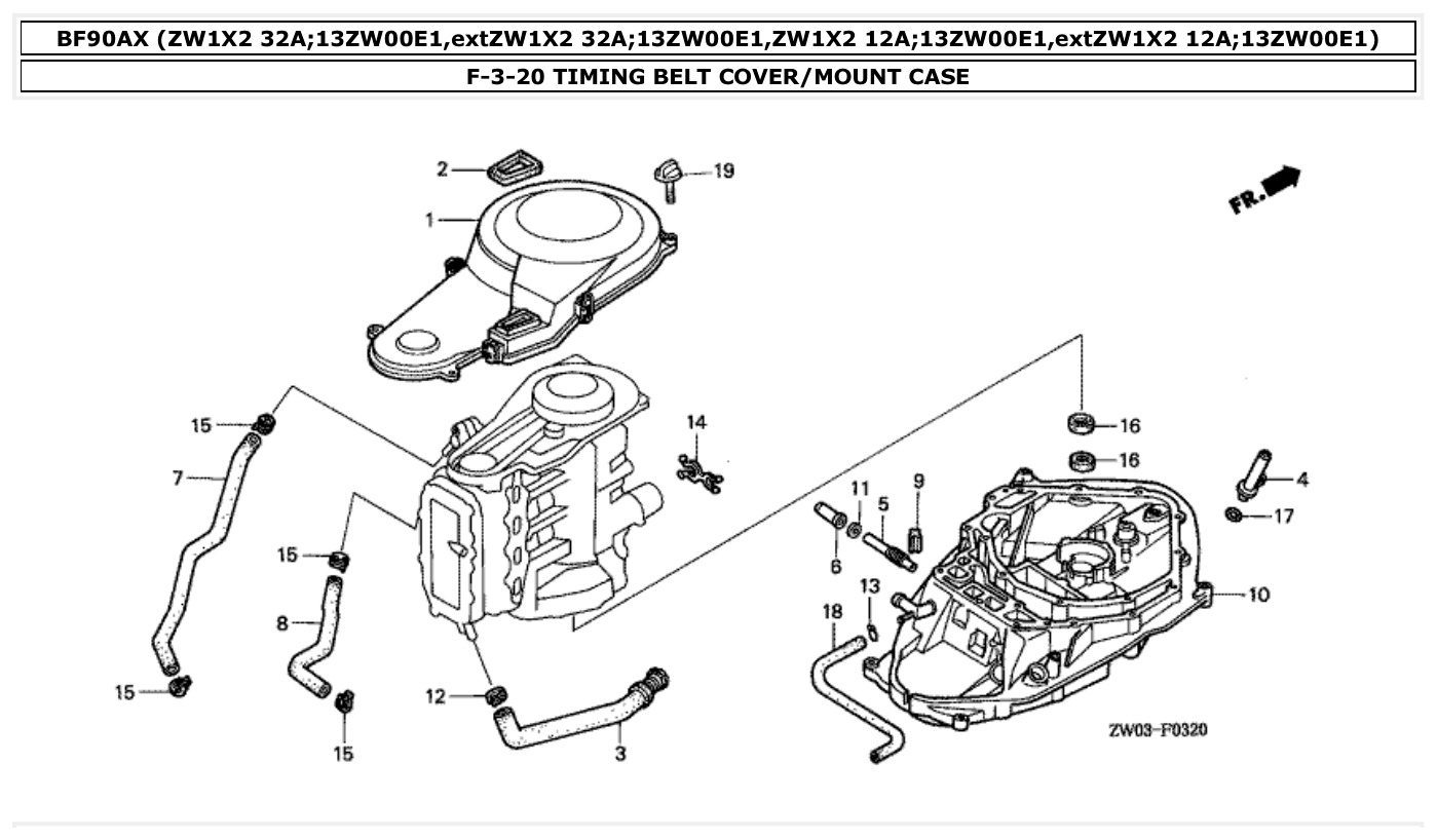 Honda BF90AX TIMING BELT COVER/MOUNT CASE parts diagram