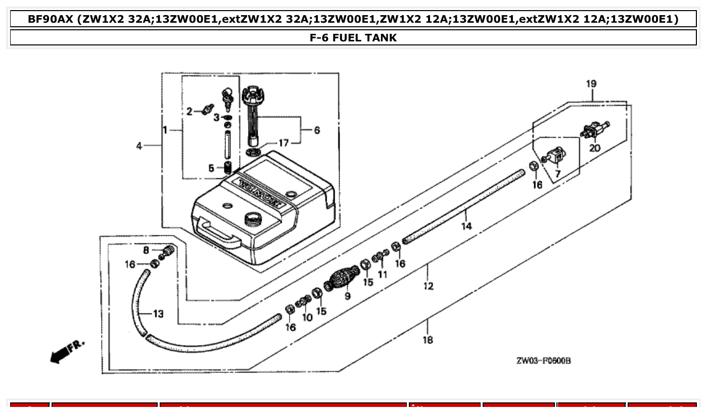 Honda BF90AX FUEL TANK parts diagram
