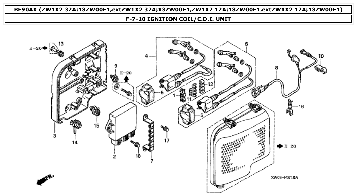 Honda BF90AX IGNITION COIL/C.D.I. UNIT parts diagram