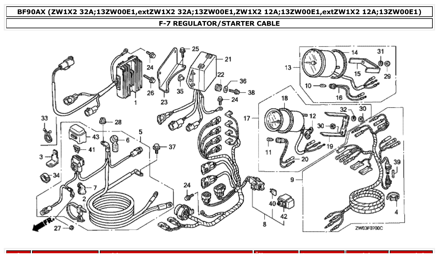Honda BF90AX REGULATOR/STARTER CABLE parts diagram