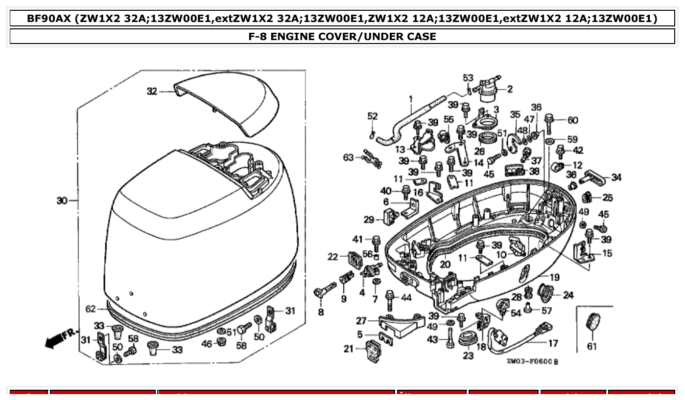 Honda BF90AX ENGINE COVER/UNDER CASE parts diagram