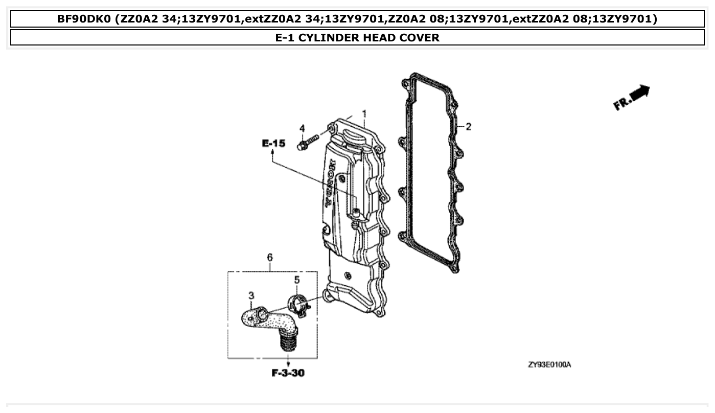 Honda BF90DK0 CYLINDER HEAD COVER parts diagram