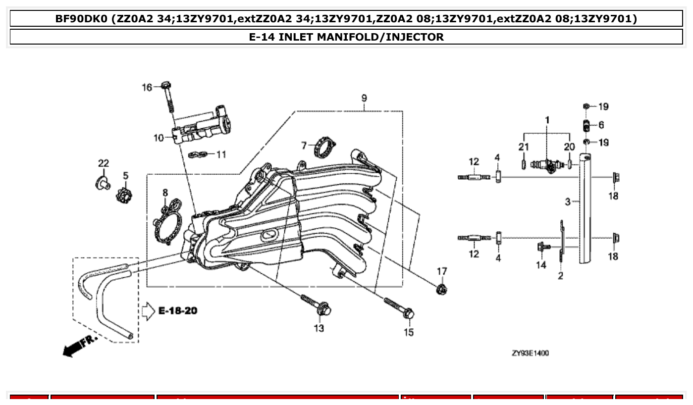 Honda BF90DK0 INLET MANIFOLD/INJECTOR parts diagram