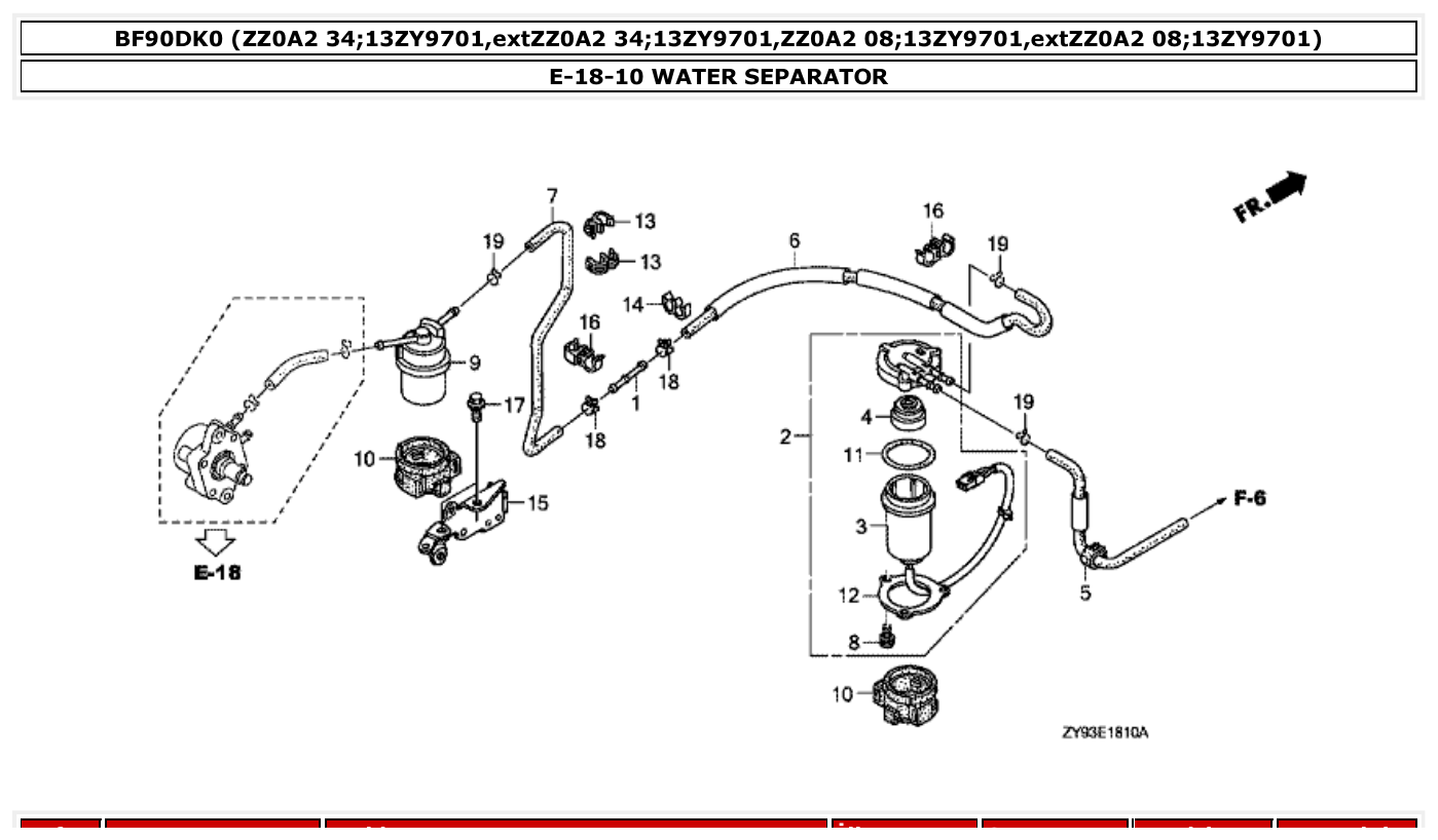 Honda BF90DK0 WATER SEPARATOR parts diagram