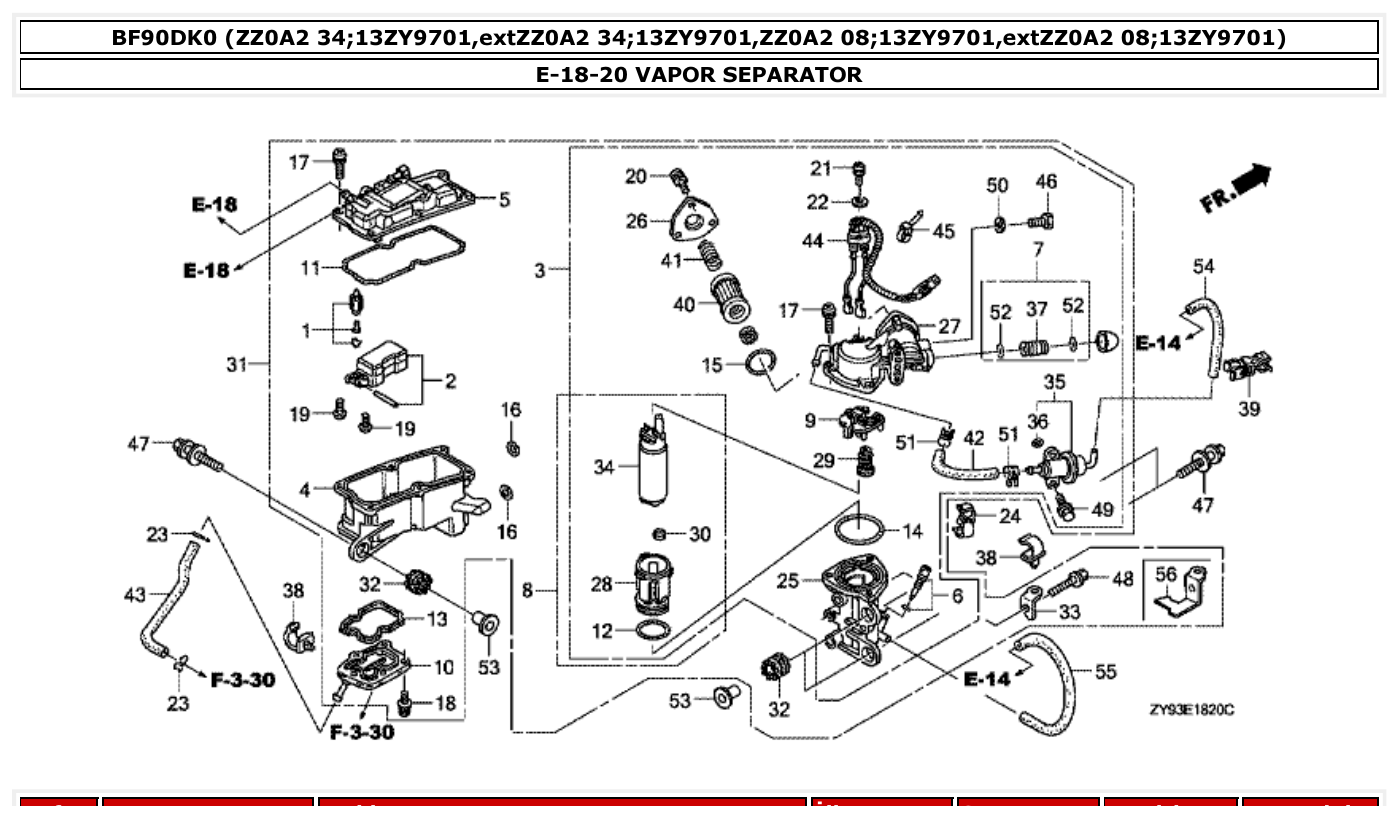 Honda BF90DK0 VAPOR SEPARATOR parts diagram