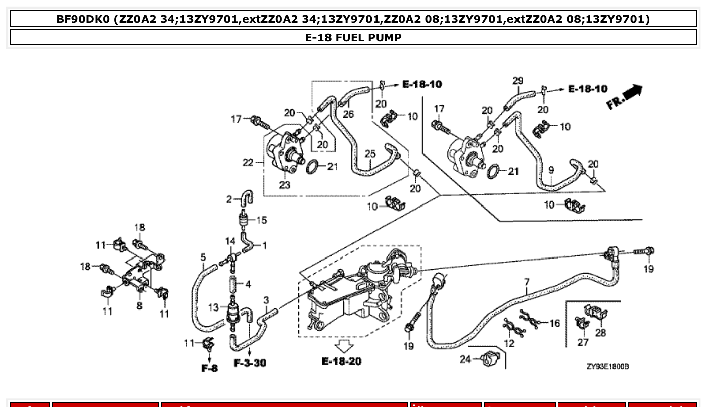 Honda BF90DK0 FUEL PUMP parts diagram