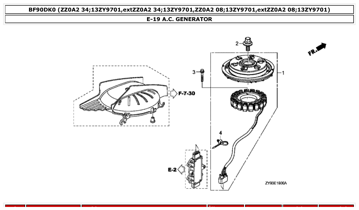 Honda BF90DK0 A.C. GENERATOR parts diagram