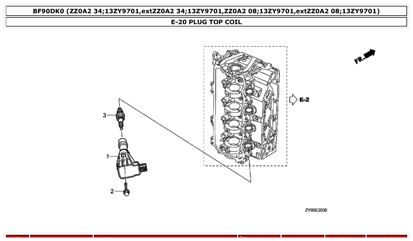 Honda BF90DK0 PLUG TOP COIL parts diagram