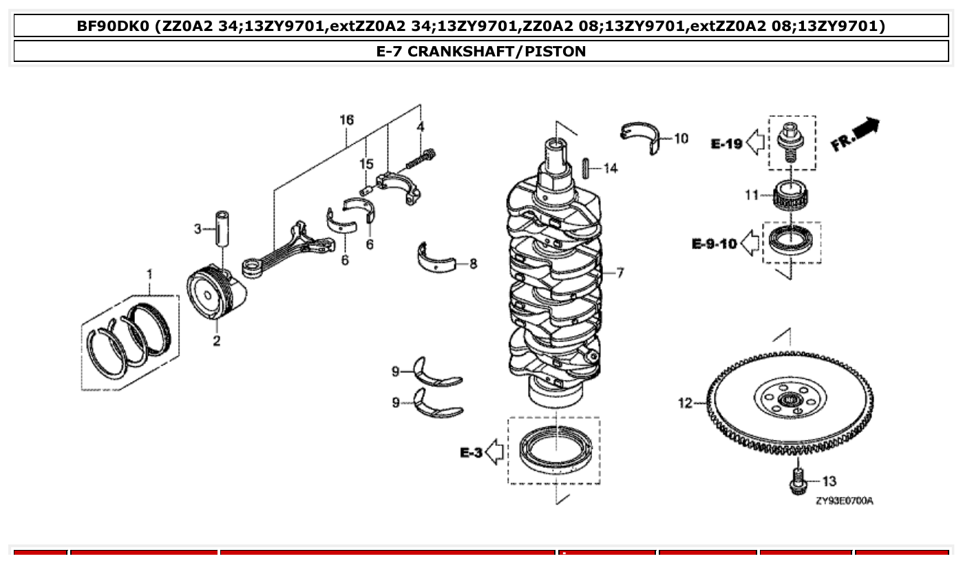 Honda BF90DK0 CRANKSHAFT/PISTON parts diagram
