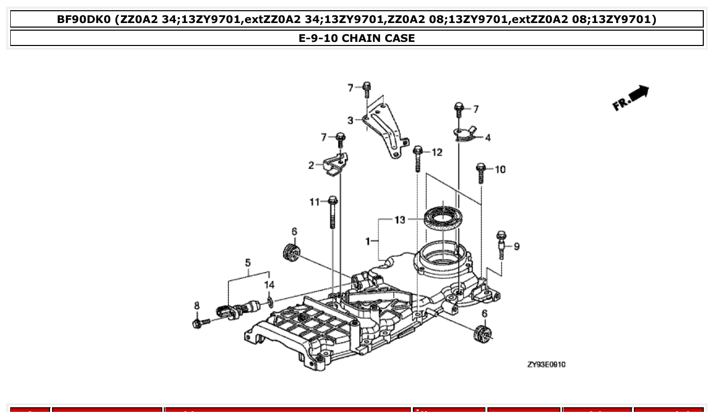 Honda BF90DK0 CHAIN CASE parts diagram