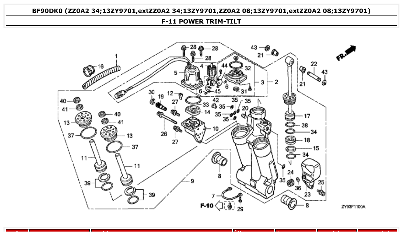 Honda BF90DK0 POWER TRIM-TILT parts diagram