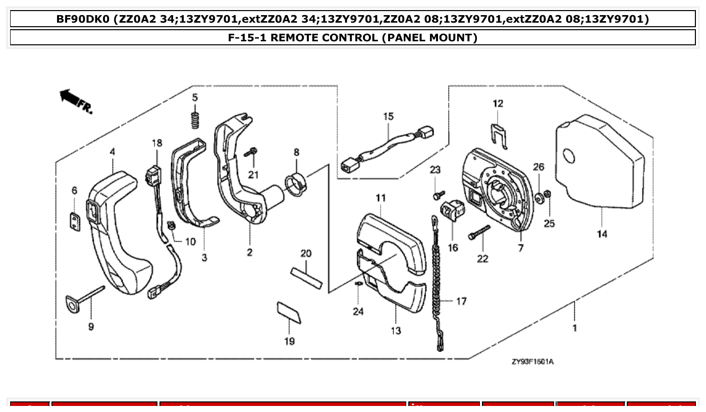 Honda BF90DK0 REMOTE CONTROL (PANEL MOUNT) parts diagram
