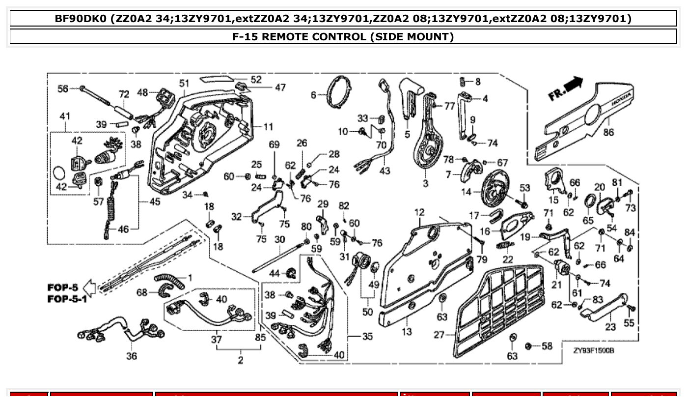 Honda BF90DK0 REMOTE CONTROL (SIDE MOUNT) parts diagram